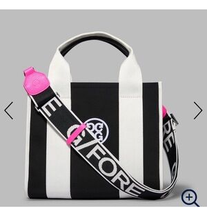 G/FORE Pray For Birdies Canvas Square Bag Black and White with Pink Strap